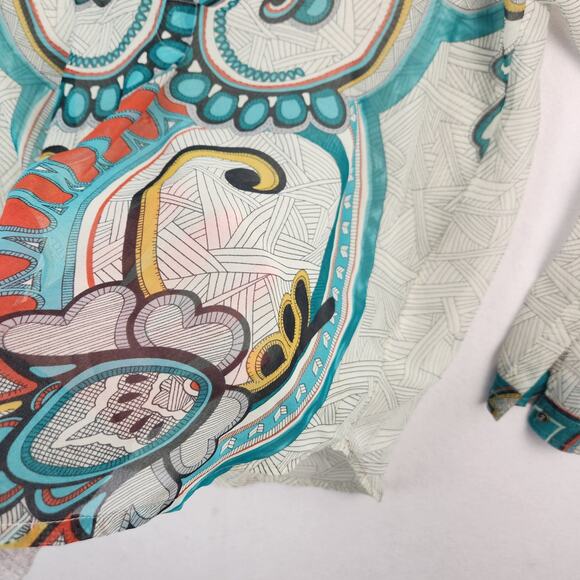 Konrad & Joseph Anthropologie Blouse Women’s SZ SM Aqua Green/Cream EUC - Picture 6 of 10